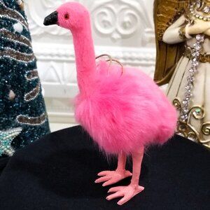 Adorable Pink Faux Fur Ostrich Christmas Ornament